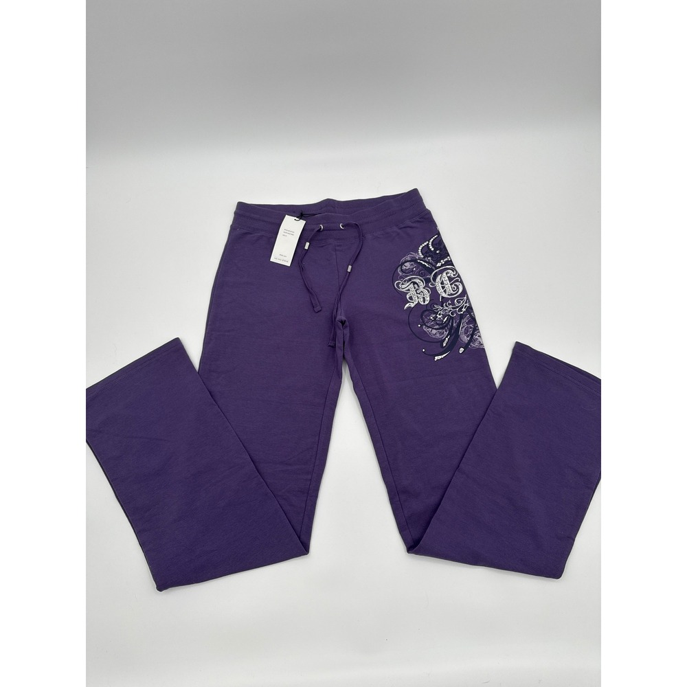 BCBG Max Azria Womens Violet Rhinestone Logo Y2K Lounge Pants BC13715-P Size M